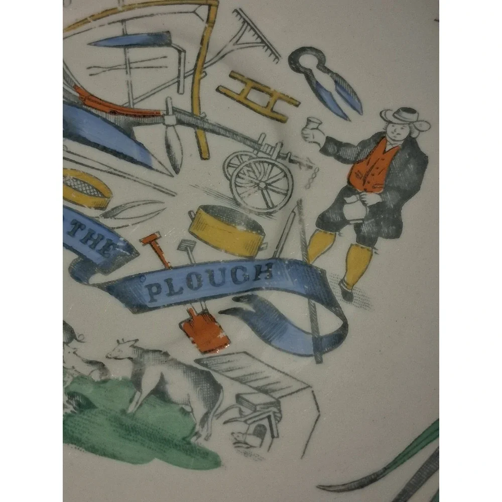 B&L England Farmers Arms Plate 6.5 Inch White God Speed The Plough Vintage